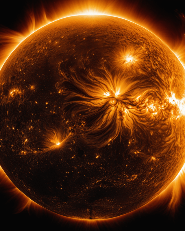 Image of the sun shining brightly in the sky, radiating energy and light, a symbol of vitality and cosmic power.