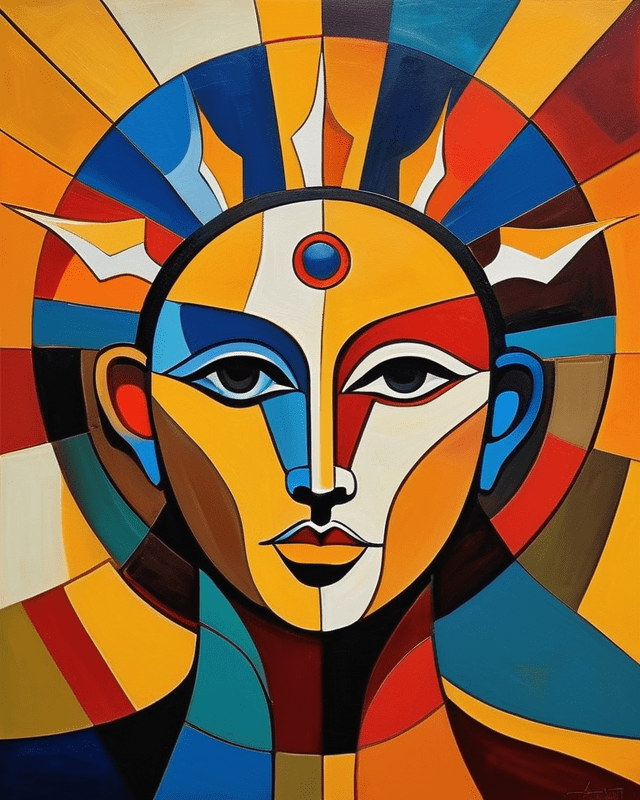 Cubistic representation of confidence as a result of a resolute mind and emotional resilience.