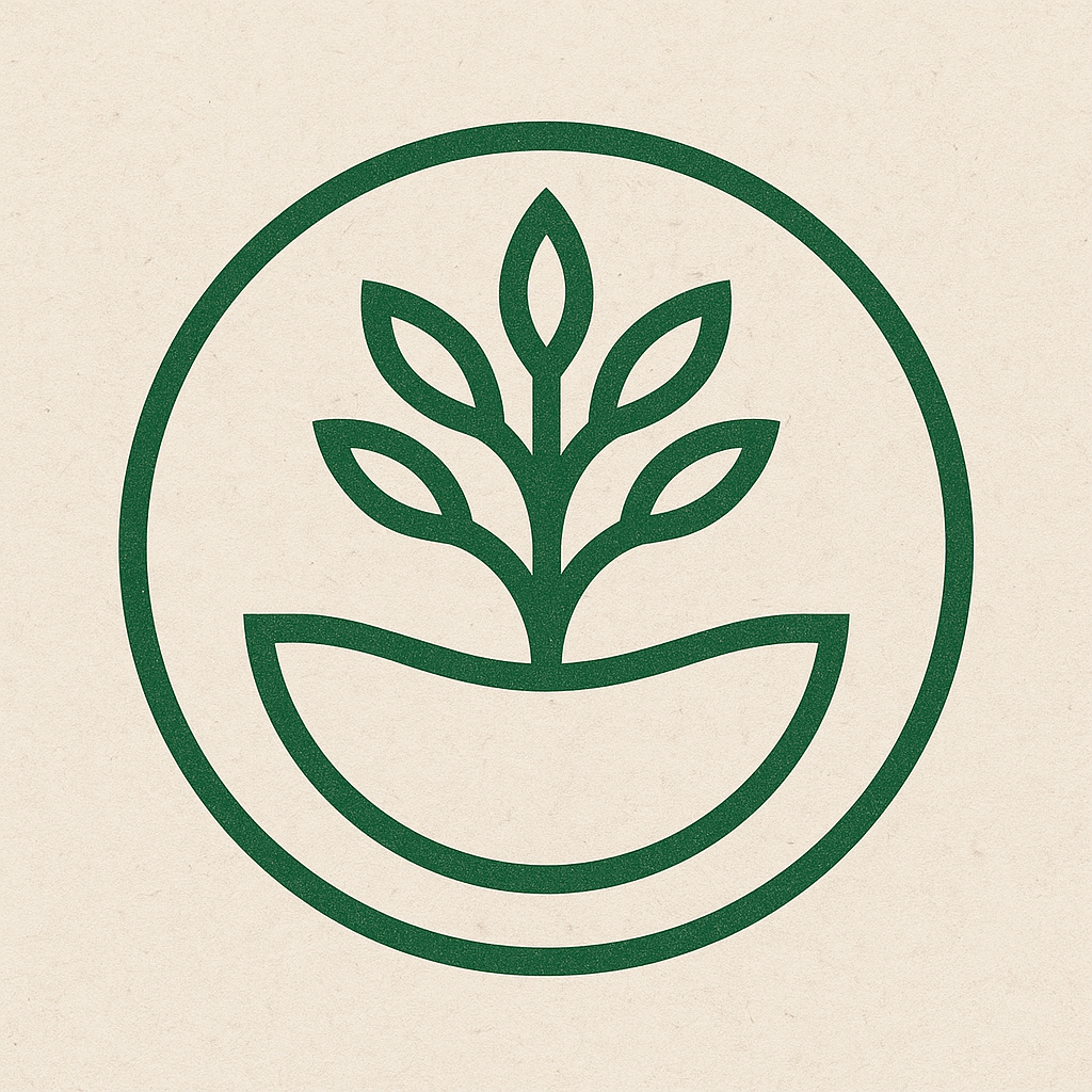 A black and white sigil composed of flowing, grounded lines encircling a stylized flame and root-like base. The symbol reflects the Sharing of Material Hearth principle—stability, sacred nourishment, and the balance between sensual form and spiritual offering, encoded in an elegant, symmetrical glyph.