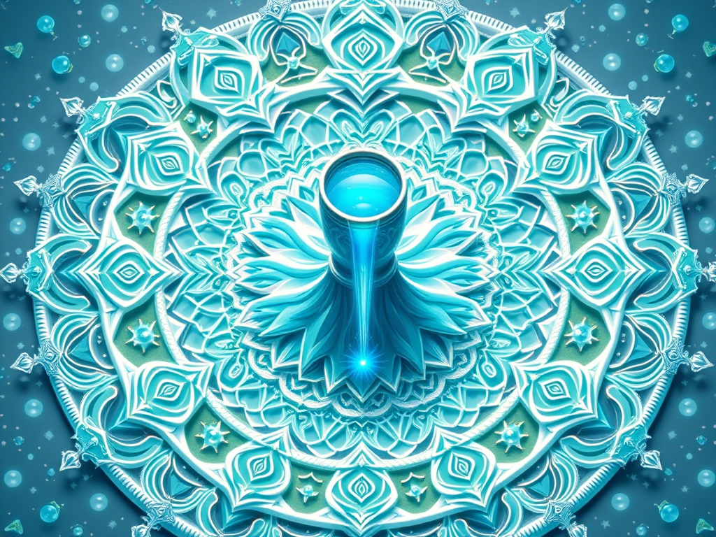 A glowing Tree of Life stands at the center of a starlit crystalline landscape, its branches shimmering with golden orbs and cascading currents of light. At the crown, a radiant solar disk emits waves of divine energy downward through the trunk, anchoring a seal of sacred geometry at its core. The environment is filled with cosmic constellations and gentle auroras, evoking the descent of higher truth into material form.